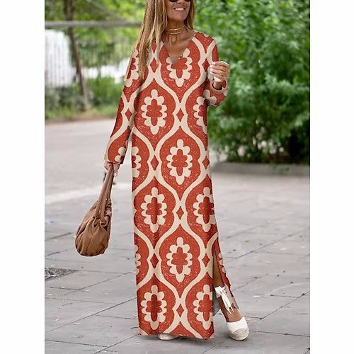 Summer New Products Fashion Printing V-neck Long Dress Women