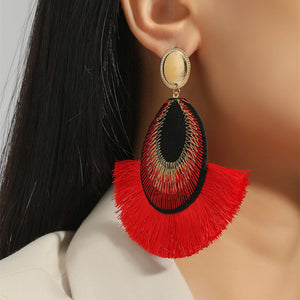 Bohemian peacock feather tassels exaggerated long earrings