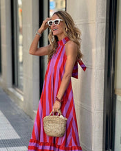 Load image into Gallery viewer, New Dress Neck Halter Striped Print Long Dress