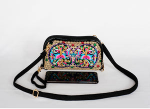 New Ethnic Embroidery Flower Bag Fashion Clutch Bag Shoulder Slung Mobile Phone Bag Mini Bag