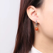 Load image into Gallery viewer, Ethnic Style Retro Classic Earrings with Red Beads Earrings Hollow Out Old Women&#39;s Temperament Ear Jewelry