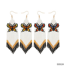 Load image into Gallery viewer, Bohemian Holiday Style Rice Bead Knitted Earrings with Tassels Handmade DIY Long Original Design Butterfly Earrings for Women