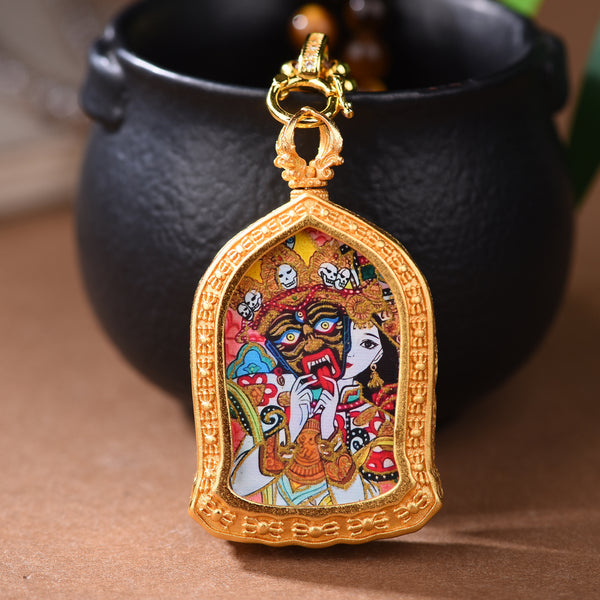 White Crystal Tiger's Eye Stone Necklace Tibetan Style Goddess of Wealth Zakiram Thangka Pendant Rope Girls Jewelry