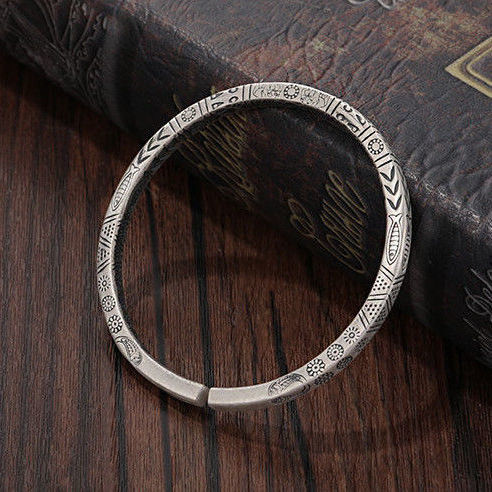 Ethnic Style S999 Full Silver Vintage Solid Solid Couple Opening Simple Handmade Silver Bracelet