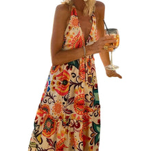 Load image into Gallery viewer, Summer New Style Fashion Deep V Halterneck Open Back Sleeveless Print Resort Beach Dress