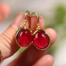 Load image into Gallery viewer, Gilded Enamel Color National Style Flower Light Luxury Ruby Female Living Ring Earrings