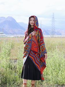 Autumn and Winter Ethnic Bohemian Warm Big Shawl Hooded Cape Scarf