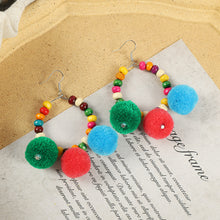 Load image into Gallery viewer, Ethnic Style Plush Ball Earrings Vintage Bohemian Long Personalized Colorful Plush Ball Earrings Holiday Tassel Earrings