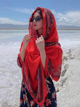 Load image into Gallery viewer, Red Ethnic Style Sunscreen Shawl Women&#39;s Summer Thin Style Wrapped with Silk Scarves, Beach Scarves