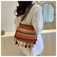 Load image into Gallery viewer, Small Fresh Ethnic Style Crossbody Bag for Women&#39;s New Fashion Versatile Wide Shoulder Strap Single Shoulder Bag Tassel Bucket Bag