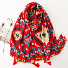 Load image into Gallery viewer, Retro Ethnic Style Red Geometric Bohemian Sunscreen Shawl Cotton Hemp Hand Scarf