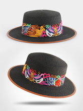 Load image into Gallery viewer, Straw Hat Retro Ethnic Style Embroidery Flower Beach Hat Spring and Summer Basin Hat