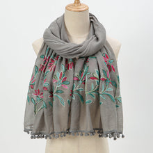 Load image into Gallery viewer, New Embroidered Furball Scarf, Cotton and Linen Shawl, Women&#39;s Ethnic Style Retro Style, with Spring and Autumn Scarf