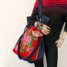 Load image into Gallery viewer, Original Tibetan Style Ethnic Style Embroidery Bag Vintage High Capacity Travel Denim One Shoulder Large Bag Women&#39;s Bag