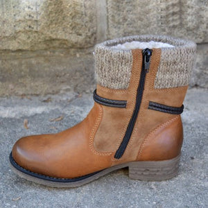Autumn and Winter Round Head Low Heel Vintage Brushed Yarn Mouth Women's Cotton Boots Large Martin Boots