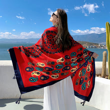Load image into Gallery viewer, New Cotton and Hemp Feel Large Scarf Red Ethnic Tourism Beach Scarf with Dual Use Air Conditioning Room Shawl