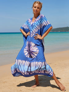 Hot Cotton Watermark Printed Beach Cover Up Robe Style Beach Vacation Sun Protection Bikini Cover Up