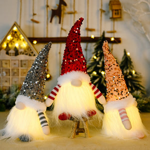 New Valentine's Day Decoration Christmas Sequins with Lights Rudolph Doll Christmas Glow Faceless Doll Ornaments