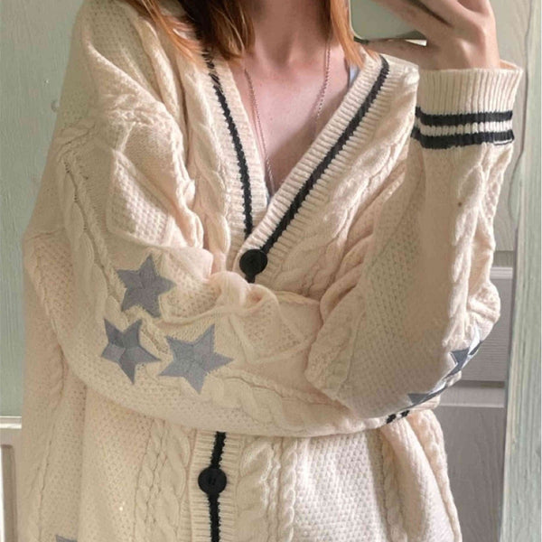 Autumn and Winter Solid Color Long Sleeve Cardigan Feminine Commuting Batwing Knitted Off-white Single-breasted Sweater Jacket