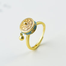 Load image into Gallery viewer, Lotus Six-character Mantra Scripture Rotating Ring Lucky Turn Ring National Style Enamel Colored Burning Blue Ring