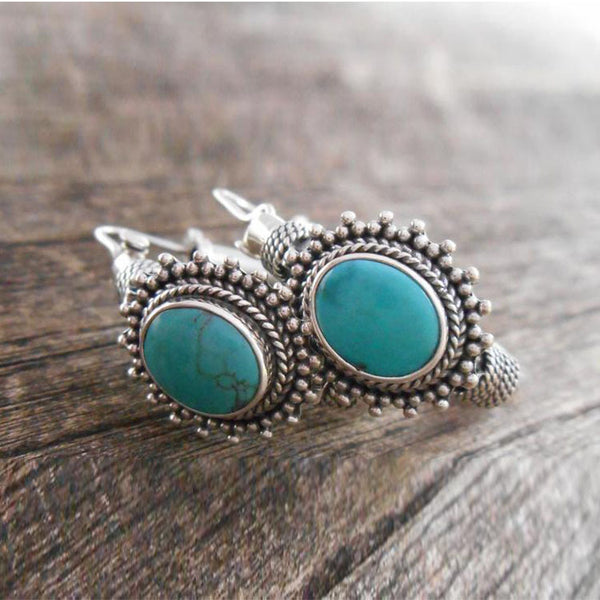 Bohemian Vintage Turquoise Earrings, Plain Oval Earrings