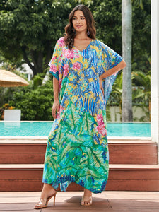 Cotton Printed Beach Cover Shirt Loose Robe Holiday Sunscreen Shirt Bikini Cover up