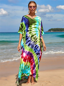 Hot Cotton Watermark Printed Beach Cover Up Robe Style Beach Vacation Sun Protection Bikini Cover Up