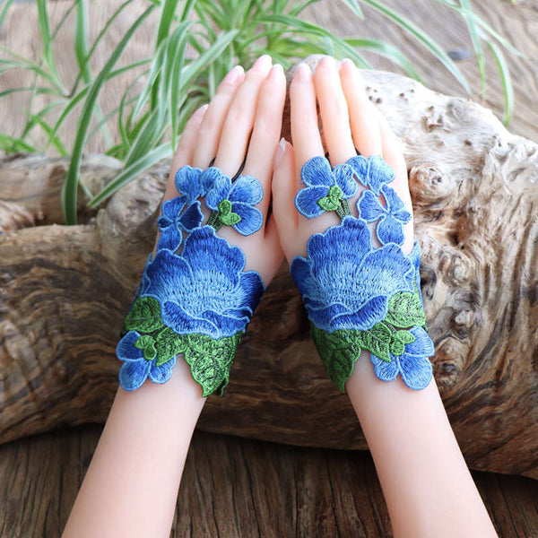 Ethnic Style Fabric Embroidery Bracelets Ethnic Style Hollow out Embroidery Gloves Wrist Bracelets