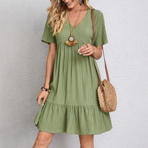 Women's Clothing Skirt Loose Casual Short-sleeved Waist Elegant Dress