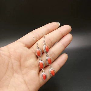 Niche Nepalese Style Handmade Jewelry Coral Stone Fashion Women's Tibetan Style Personality Creative Retro Ethnic Style Earrings