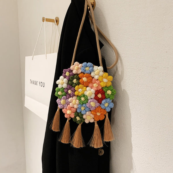 Ethnic Style, New Trend, Fashionable Tassel, Small Round Bag, Niche Design, Crossbody Handmade Woven Bag