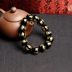 Six-character mantra Stone Bracelet Retro Fashion Men and Women Couples' Safe Ancient Gold Plated Bracelet