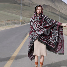 Load image into Gallery viewer, Autumn and Winter Ethnic Bohemian Warm Big Shawl Hooded Cape Scarf