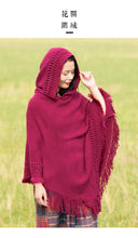 Load image into Gallery viewer, Summer Solid Color Hooded Shawl Women&#39;s Knitting Outside with Spring and Autumn Travel Tassel Pullover Hooded Cape Shawl