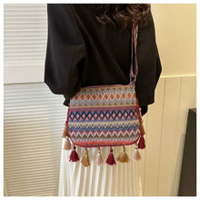 Load image into Gallery viewer, Small Fresh Ethnic Style Crossbody Bag for Women&#39;s New Fashion Versatile Wide Shoulder Strap Single Shoulder Bag Tassel Bucket Bag