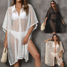 Load image into Gallery viewer, Beach Clothes Holiday Women&#39;s Grid Stitching Shirt Collar Irregular Dress