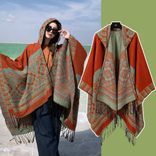 Load image into Gallery viewer, Ethnic Style New Split Shawl Women&#39;s Cloak Scarf Thickened Warm Travel Coat Cloak