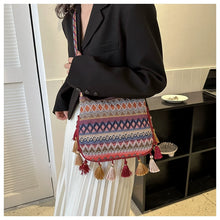 Load image into Gallery viewer, Small Fresh Ethnic Style Crossbody Bag for Women&#39;s New Fashion Versatile Wide Shoulder Strap Single Shoulder Bag Tassel Bucket Bag