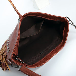 Rivet Soft Leather Trend Casual Rivet Tassel Bag Single Shoulder Diagonal Cross Women's Bag