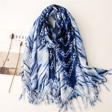 Load image into Gallery viewer, Dyed blue and white porcelain series cotton and linen scarf travel shawl literary accessories