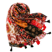 Load image into Gallery viewer, Retro Ethnic Sunscreen Shawl Bohemian Holiday Cotton and Linen Feel Scarf with Silver Wire