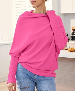 Fall/Winter New Solid Color Round Neck Long Sleeve Comfortable Temperament Knit Pleated Pullover Sweater