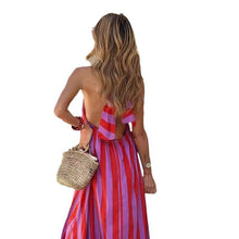Load image into Gallery viewer, New Dress Neck Halter Striped Print Long Dress
