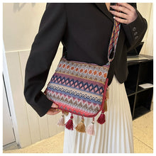 Load image into Gallery viewer, Small Fresh Ethnic Style Crossbody Bag for Women&#39;s New Fashion Versatile Wide Shoulder Strap Single Shoulder Bag Tassel Bucket Bag