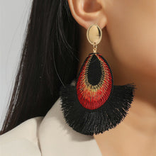 Load image into Gallery viewer, Bohemian peacock feather tassels exaggerated long earrings