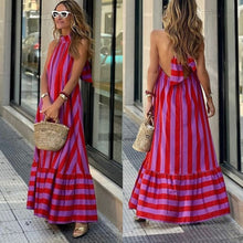 Load image into Gallery viewer, New Dress Neck Halter Striped Print Long Dress