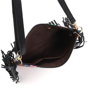 Fashionable and Personalized Printed Tassel Bag, One Shoulder Crossbody Bag, Rose Large Bag, Women's Bag