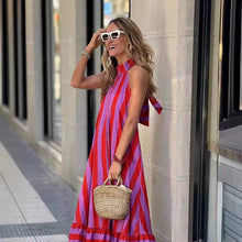 Load image into Gallery viewer, New Dress Neck Halter Striped Print Long Dress