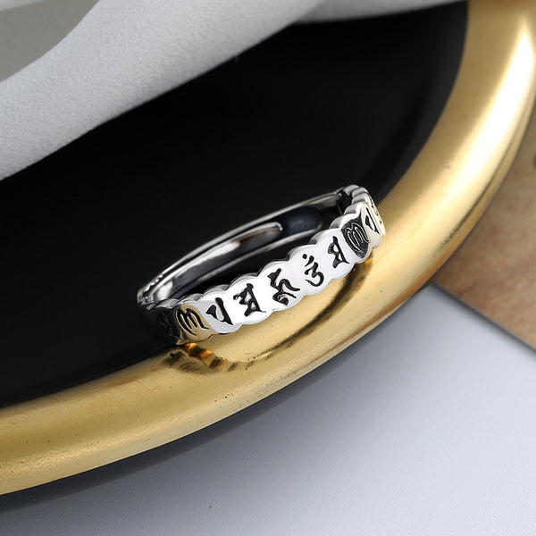 S925 Sterling Silver Hot Selling Heart Sutra Six Words Ring