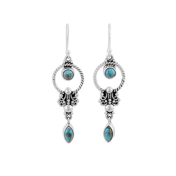 Blue Art Retro Style Turquoise Carved Earrings Elegant Temperament Ethnic Style Earrings